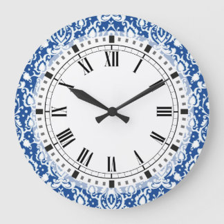 Blue and White Damask Large Clock