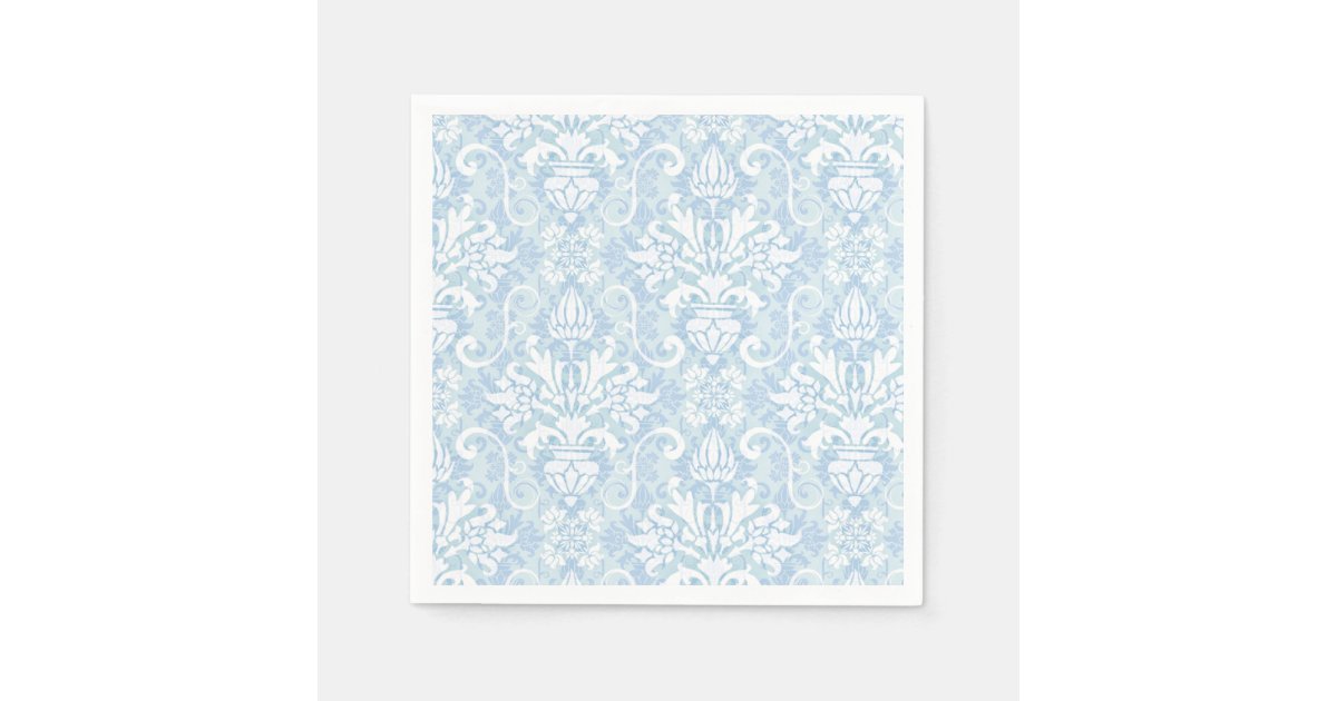 Blue and White Damask Paper Napkins Zazzle