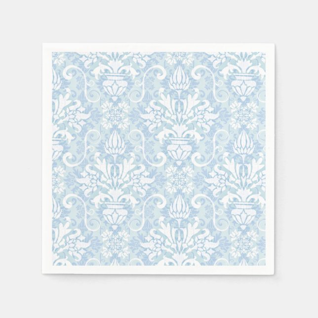 Blue and White Damask Paper Napkins (Front)