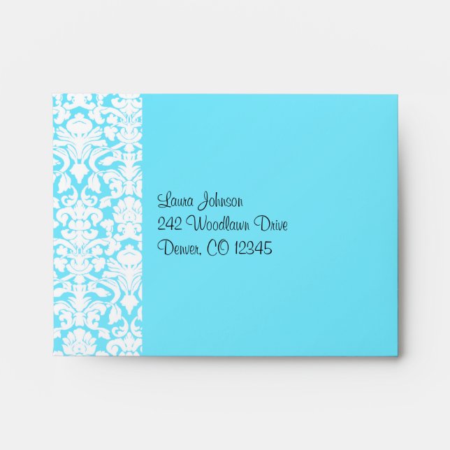 Blue and White Damask Return Address A2 Envelope (Front)