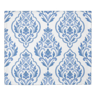 Blue and white damask vintage seamless pattern. Vi Duvet Cover