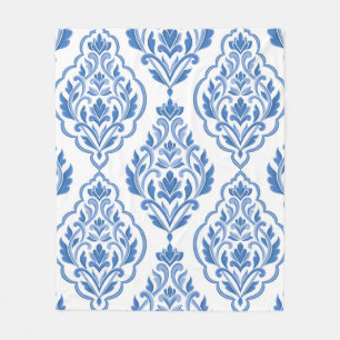 Blue and white damask vintage seamless pattern. Vi Fleece Blanket
