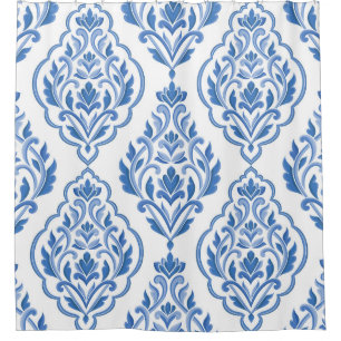 Blue and white damask vintage seamless pattern. Vi Shower Curtain