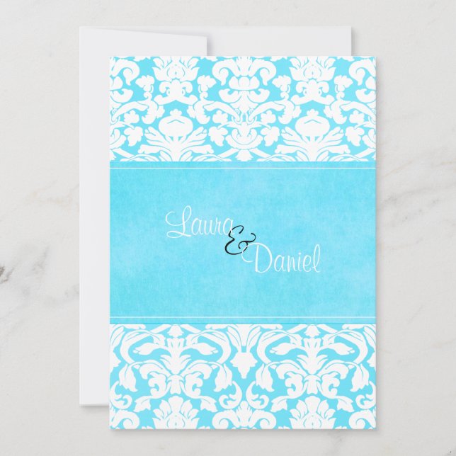 Blue and White Damask Wedding Invitation (Front)
