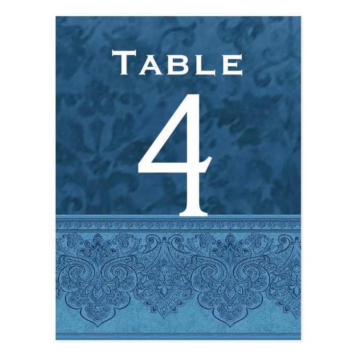 Blue and White Damask Wedding Table Number Card Postcards