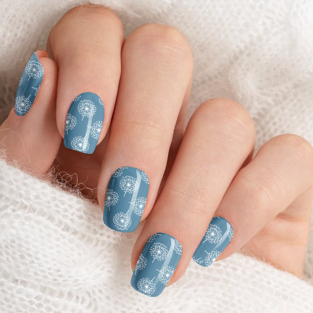 Blue And White Dandelions Floral Pattern Minx Nail Art (Creator Uploaded)