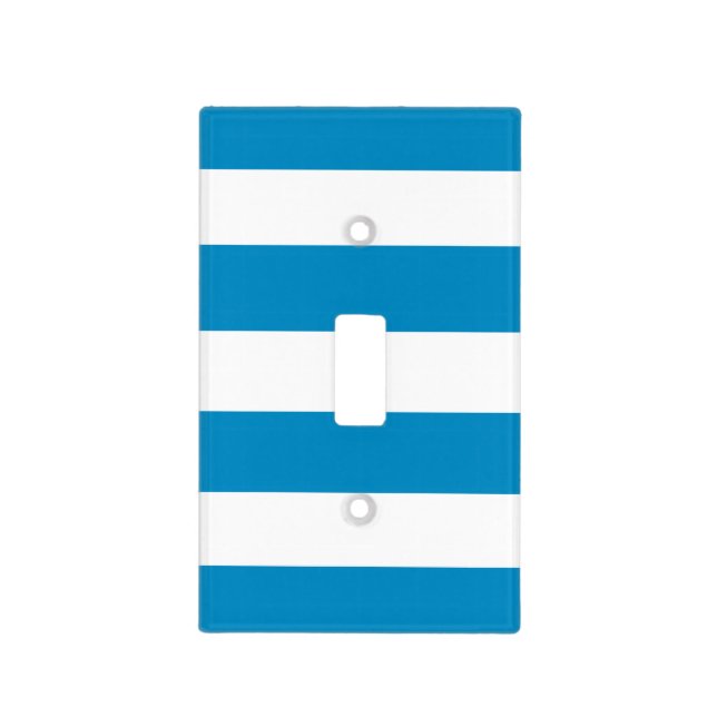 Blue and White Deckchair Stripes Light Switch Cover (Front)