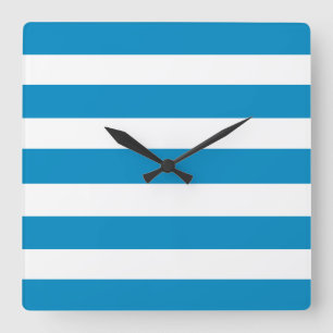 Blue and White Deckchair Stripes Square Wall Clock
