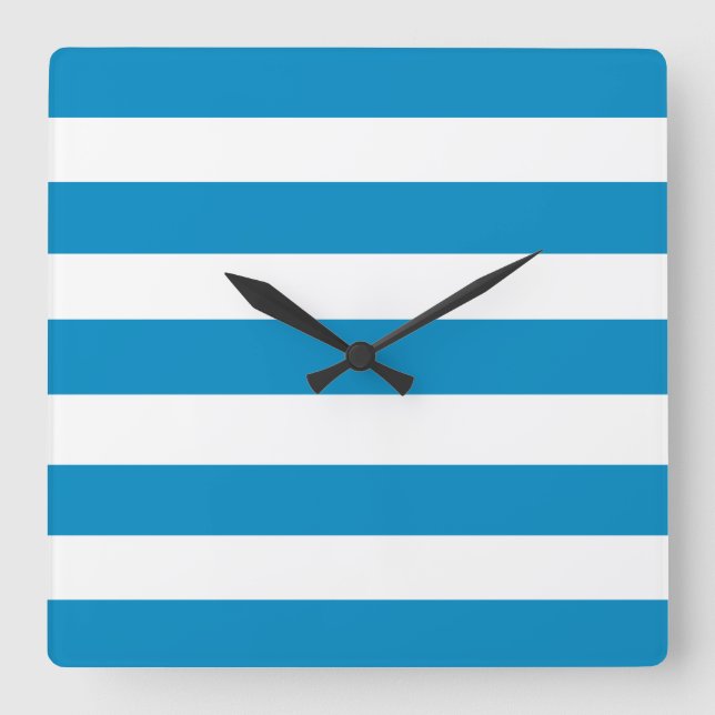 Blue and White Deckchair Stripes Square Wall Clock (Front)