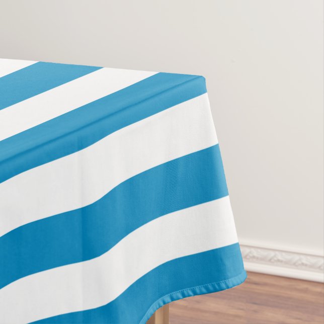 Blue and White Deckchair Stripes Tablecloth (In Situ)