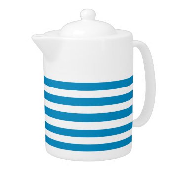 Blue And White Deckchair Stripes Teapot by beachcafe at Zazzle