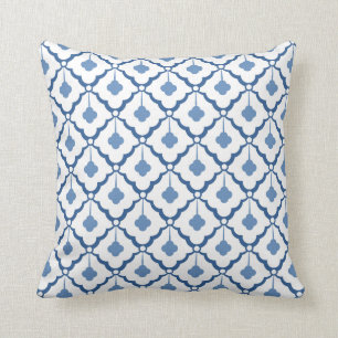 Blue and White Decorative Ceramic Pattern Throw Pillow