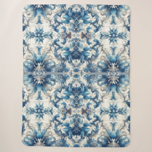 Blue And White Decorative Foliage Sherpa Blanket