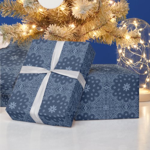 Blue and white decorative paisley pattern wrapping paper
