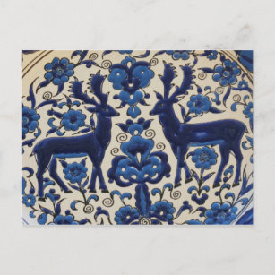 Blue and White Deer Vintage Tile Postcard