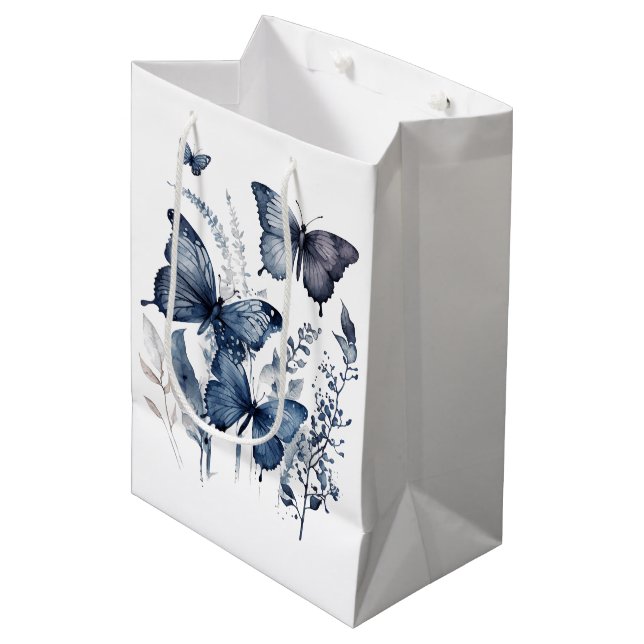Blue and white Delft art butterflies with flowers  Medium Gift Bag (Front Angled)