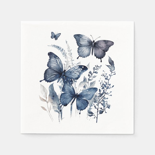 Blue and white Delft art butterflies with flowers Napkins (Front)