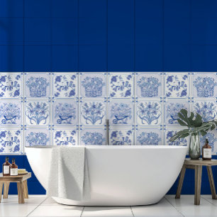 Blue and white Delft Floral pattern Ceramic Tile