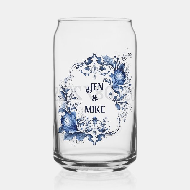 Blue and white Delft ornaments with flowers Can Glass (Front)