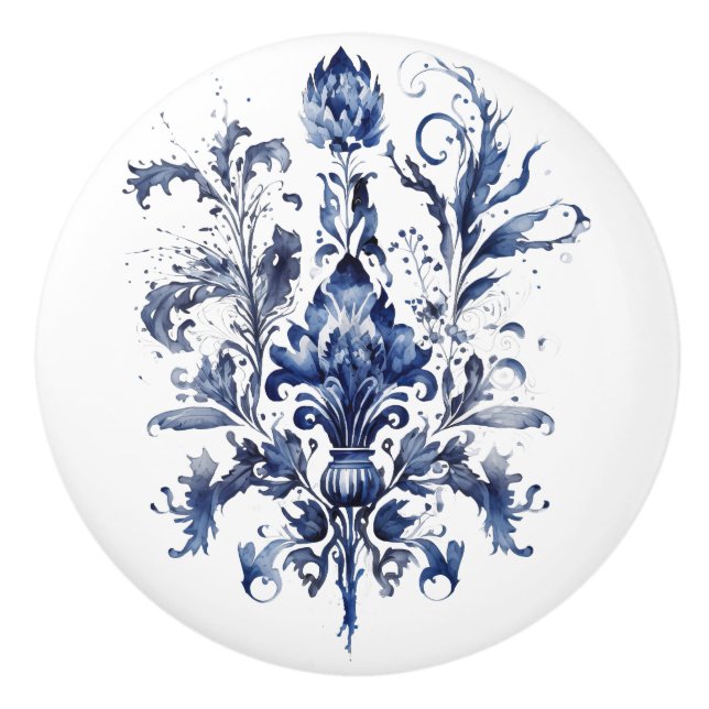 Blue and white Delft ornaments with flowers Ceramic Knob (Front)