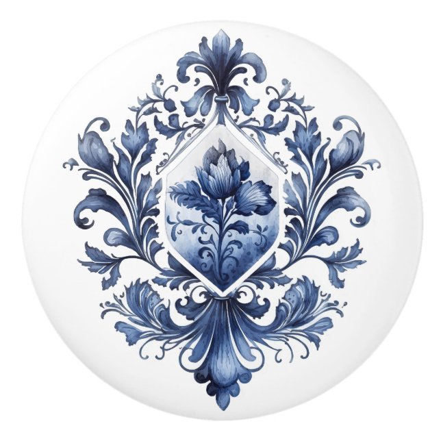 Blue and white Delft ornaments with flowers Ceramic Knob (Front)