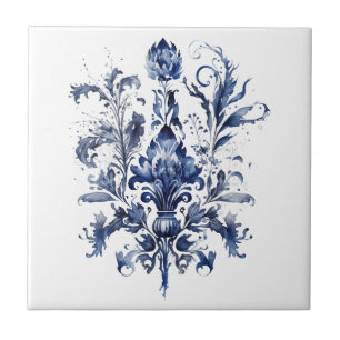 Blue and white Delft ornaments with flowers Ceramic Tile