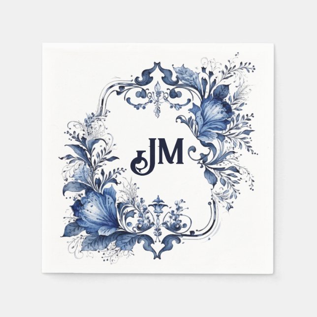 Blue and white Delft ornaments with flowers Napkins (Front)