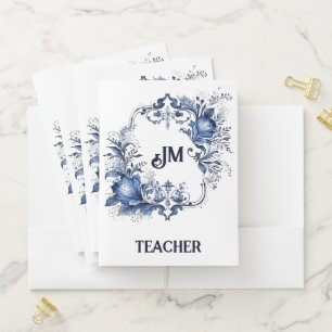 Blue and white Delft ornaments with flowers Pocket Folder
