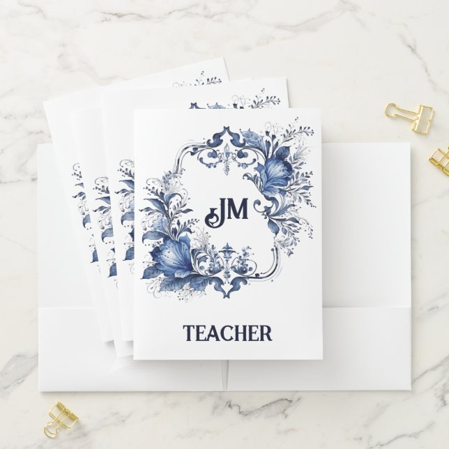 Blue and white Delft ornaments with flowers Pocket Folder (In Situ)