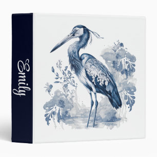 Blue and white Delft style art heron with flowers 3 Ring Binder