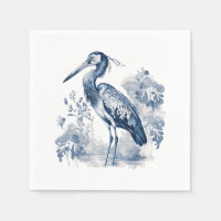 Blue and white Delft style art heron with flowers