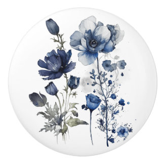 Blue and white Delft style art with wildflowers Ceramic Knob