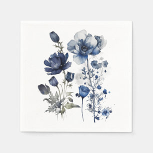 Blue and white Delft style art with wildflowers Napkins