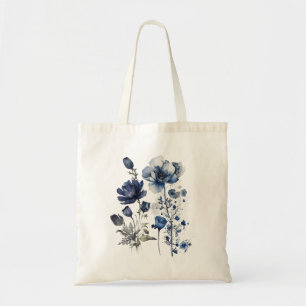 Blue and white Delft style art with wildflowers Tote Bag