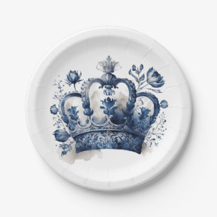 Blue and white Delft style crown with flowers Paper Plates