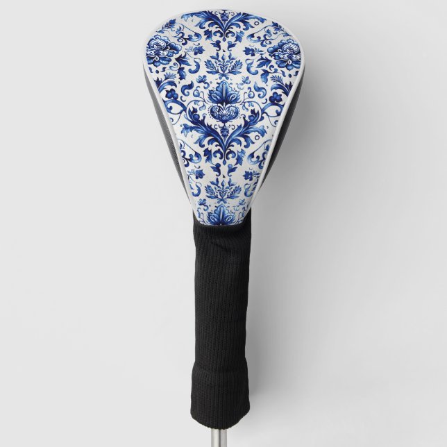 Blue and white Delft style floral ornament pattern Golf Head Cover (Front)