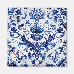 Blue and white Delft style floral ornament pattern Magnet
