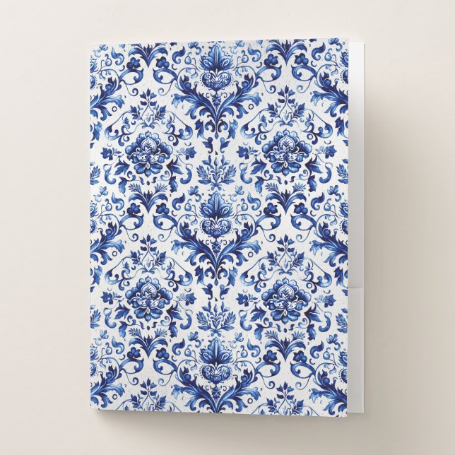 Blue and white Delft style floral ornament pattern Pocket Folder (Front)