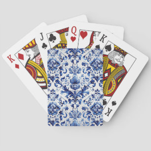 Blue and white Delft style floral ornament pattern Poker Cards