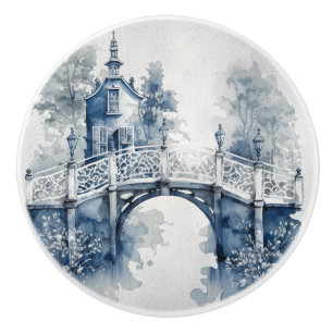 Blue and white Delft style landscape  Ceramic Knob