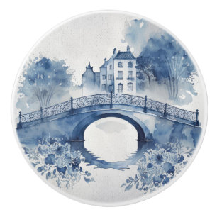 Blue and white Delft style landscape  Ceramic Knob