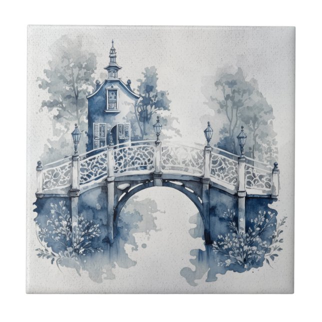 Blue and white Delft style landscape  Ceramic Tile (Front)