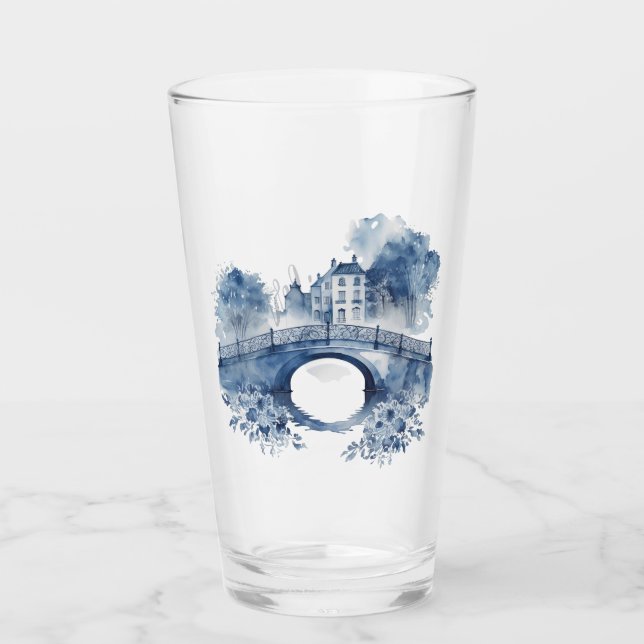 Blue and white Delft style landscape  Glass (Front)