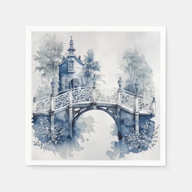 Blue and white Delft style landscape  Napkins (Front)