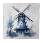 Blue and white Delft style landscape with windmill Ceramic Tile<br><div class="desc">Blue and white Delft style landscape with blue flowers,  trees and  beautiful traditional windmill decoration for everybody who likes Delft style inspired decoration. It is a great gift ide for Christmas,  birthdays etc. and you can decorate your home with this beautiful,  unique design.</div>