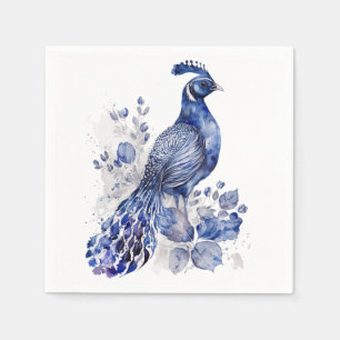 Blue and white Delft style peacock with flowers Napkins