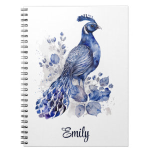 Blue and white Delft style peacock with flowers Notebook