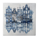 Blue and white Delft style traditional houses Ceramic Tile<br><div class="desc">Blue and white Delft style traditional houses reflected in the river with blue trees and river decoration for everybody who likes Delft style inspired decoration. It is a great gift ide for Christmas,  birthdays etc. and you can decorate your home with this beautiful,  unique design.</div>