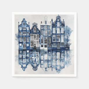 Blue and white Delft style traditional houses Napkins
