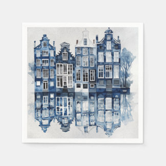 Blue and white Delft style traditional houses Napkins